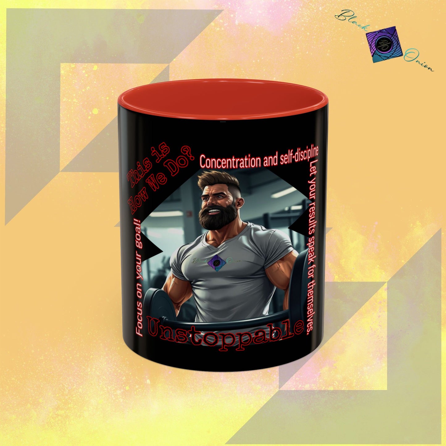 BlackOnion Coffee Mug - 11oz with Workout Motif ‘Unstoppable’🔥💪🫵