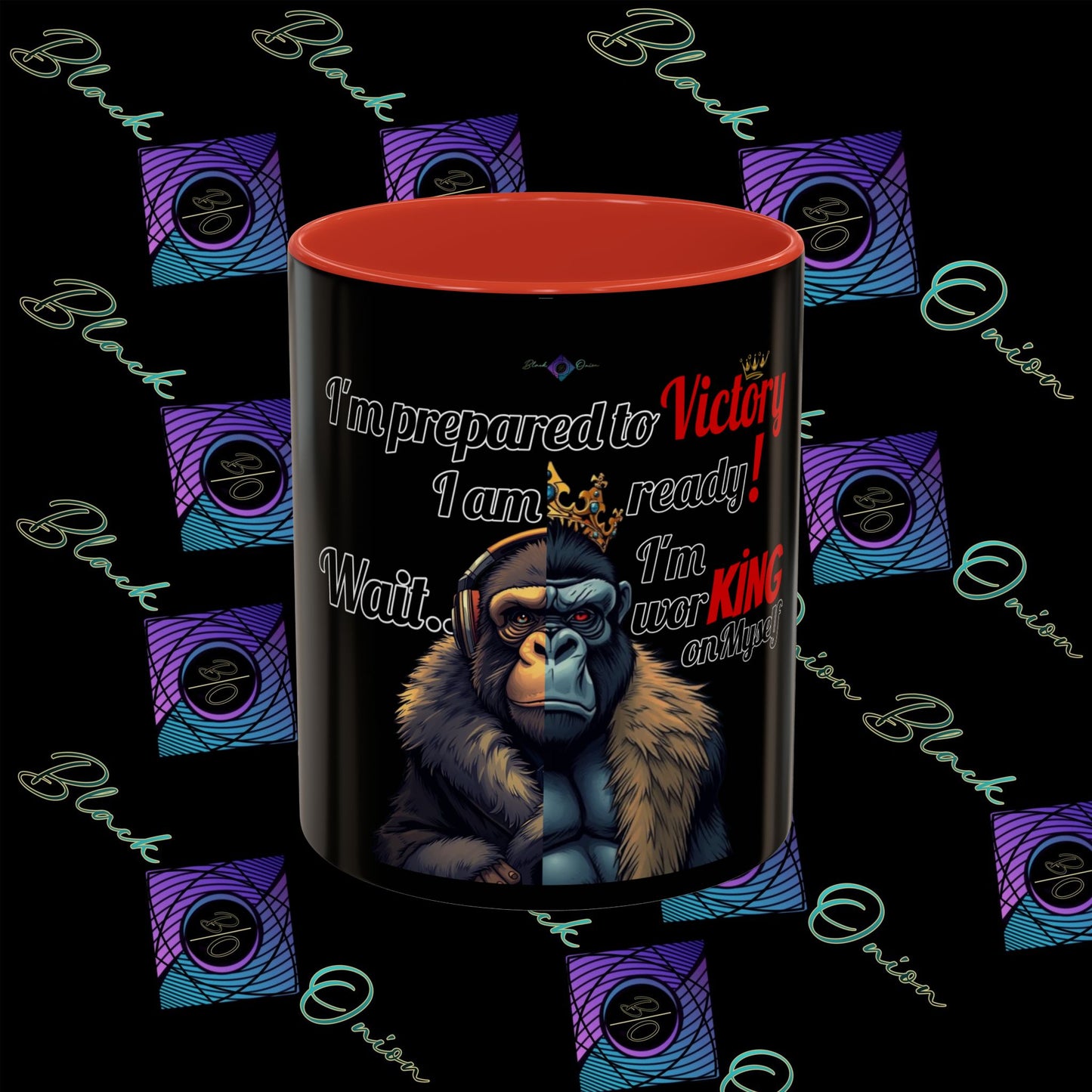 BlackOnion Coffee Mug - 11oz with Workout Motif ‘Victory 👑’🔥💪🫵