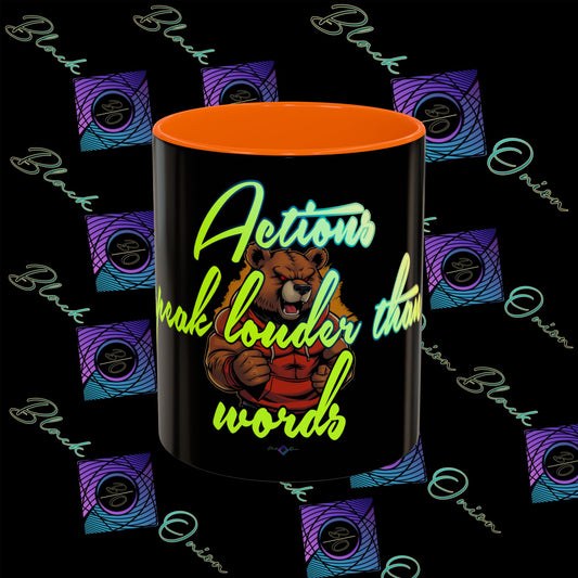 BlackOnion Coffee Mug - 11oz with Workout Motif ‘Actions speak lauder than words’🔥💪🫵