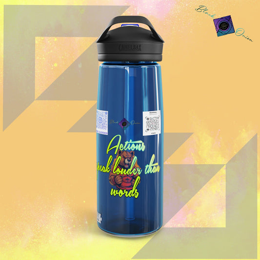 CamelBak Eddy® Water Bottle with BlackOnion Brand and Workout Motif- "Actions Speak Louder Than Words" -25oz