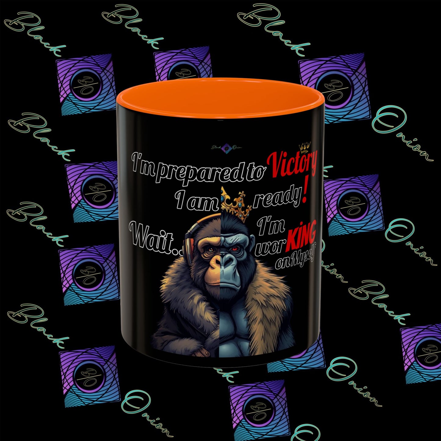 BlackOnion Coffee Mug - 11oz with Workout Motif ‘Victory 👑’🔥💪🫵
