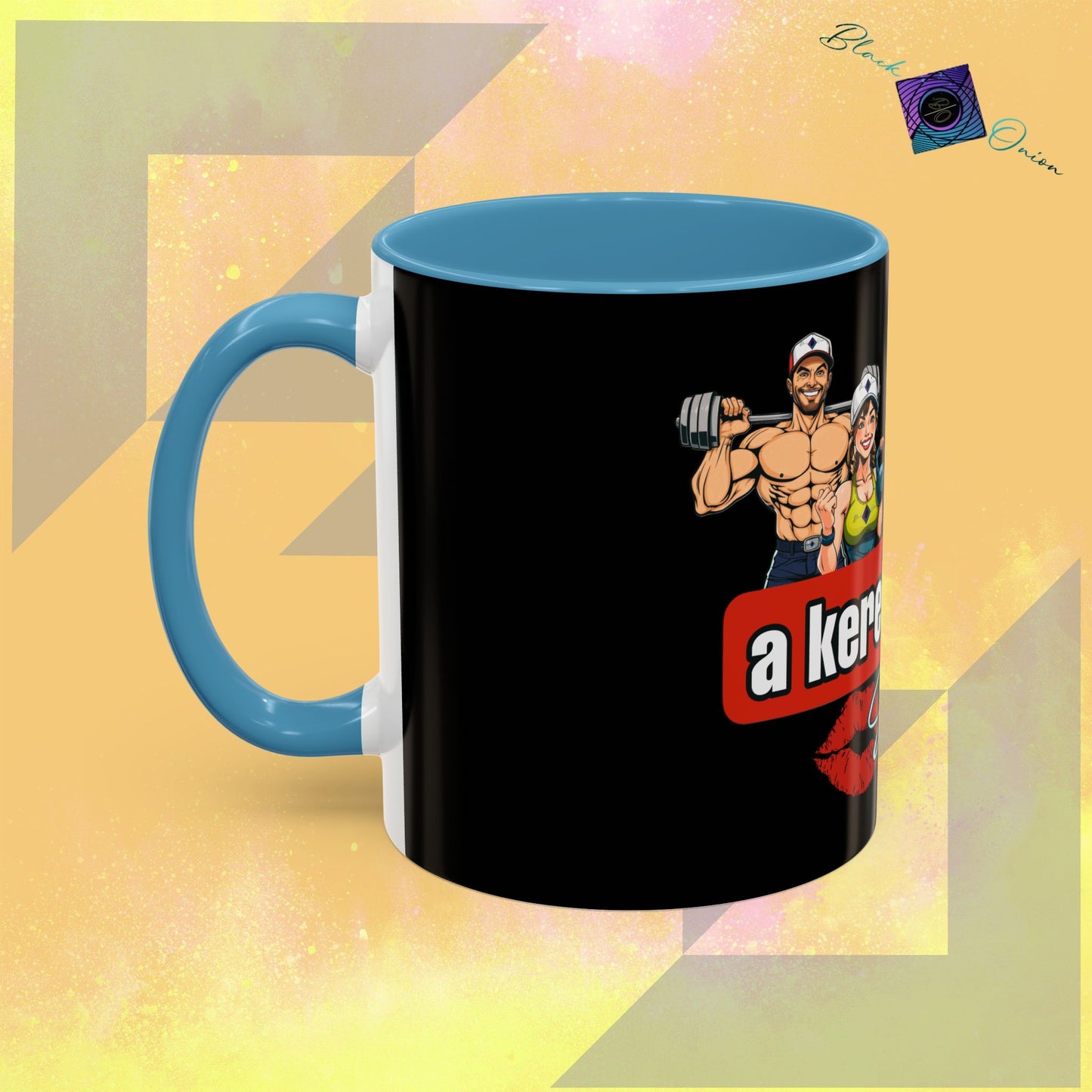 BlackOnion Coffee Mug Serial 2 with Workout Motif ‘Az igazi férfiak a kerek popsit szeretik ‘🫵🔥💪