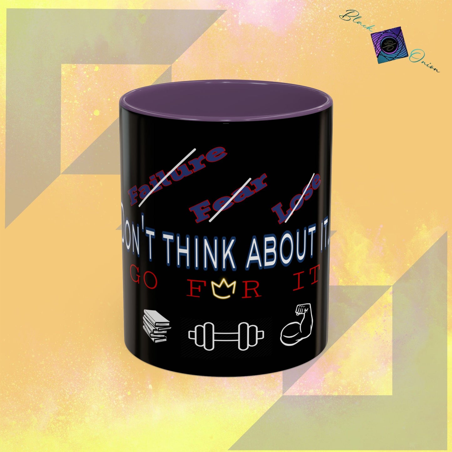 BlackOnion Coffee Mug - 11oz with workout motif ‘Don’t think about it’🔥💪🫵