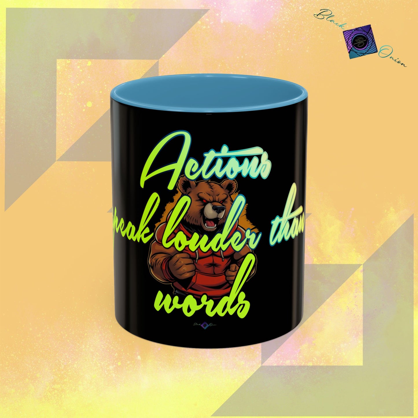 BlackOnion Coffee Mug - 11oz with Workout Motif ‘Actions speak lauder than words’🔥💪🫵