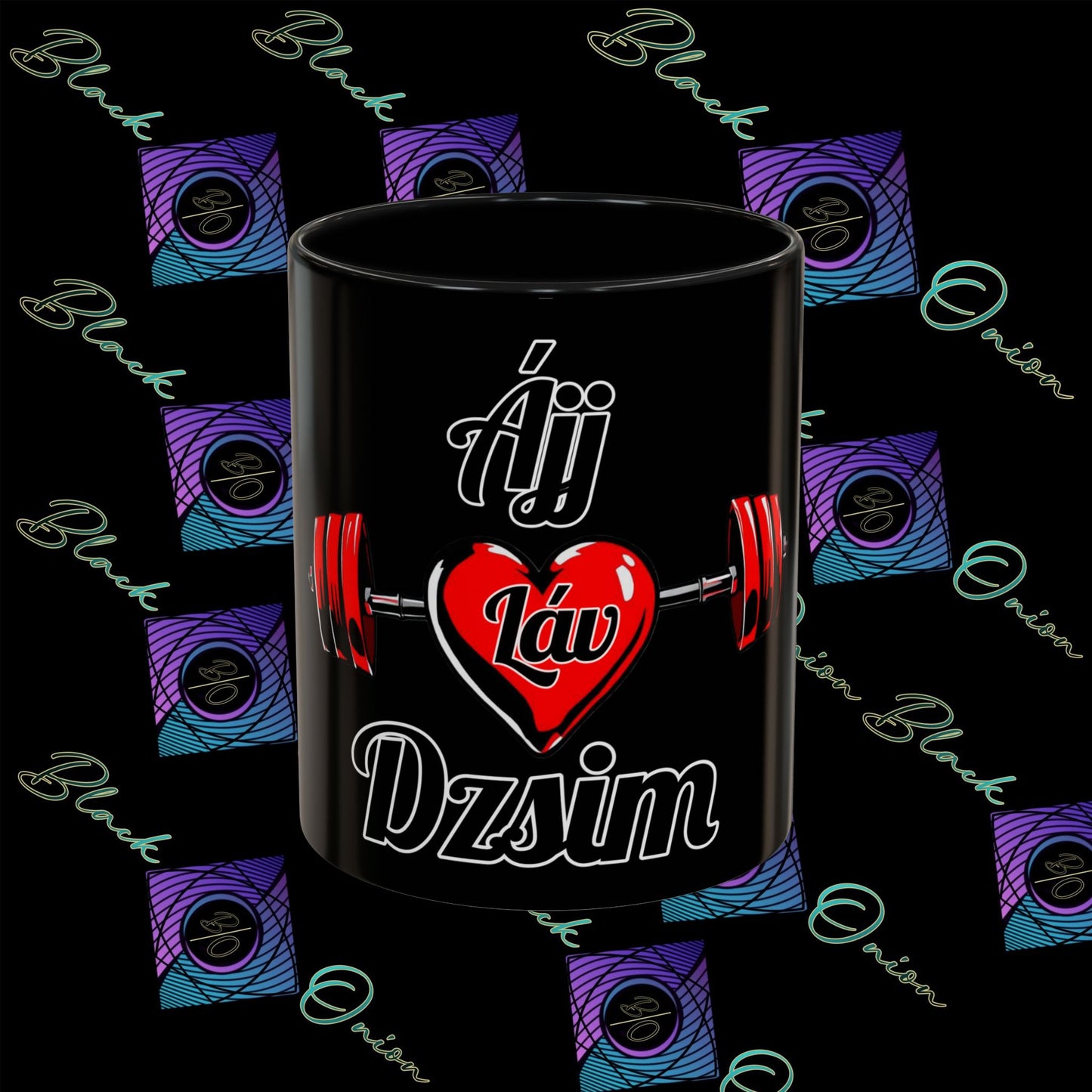 BlackOnion Coffee Mug - 11oz with Workout Motif ‘ÁjjLávDzsi’🔥💪🫵