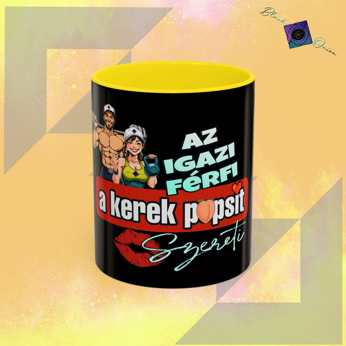 BlackOnion Coffee Mug Serial 2 with Workout Motif ‘Az igazi férfiak a kerek popsit szeretik ‘🫵🔥💪