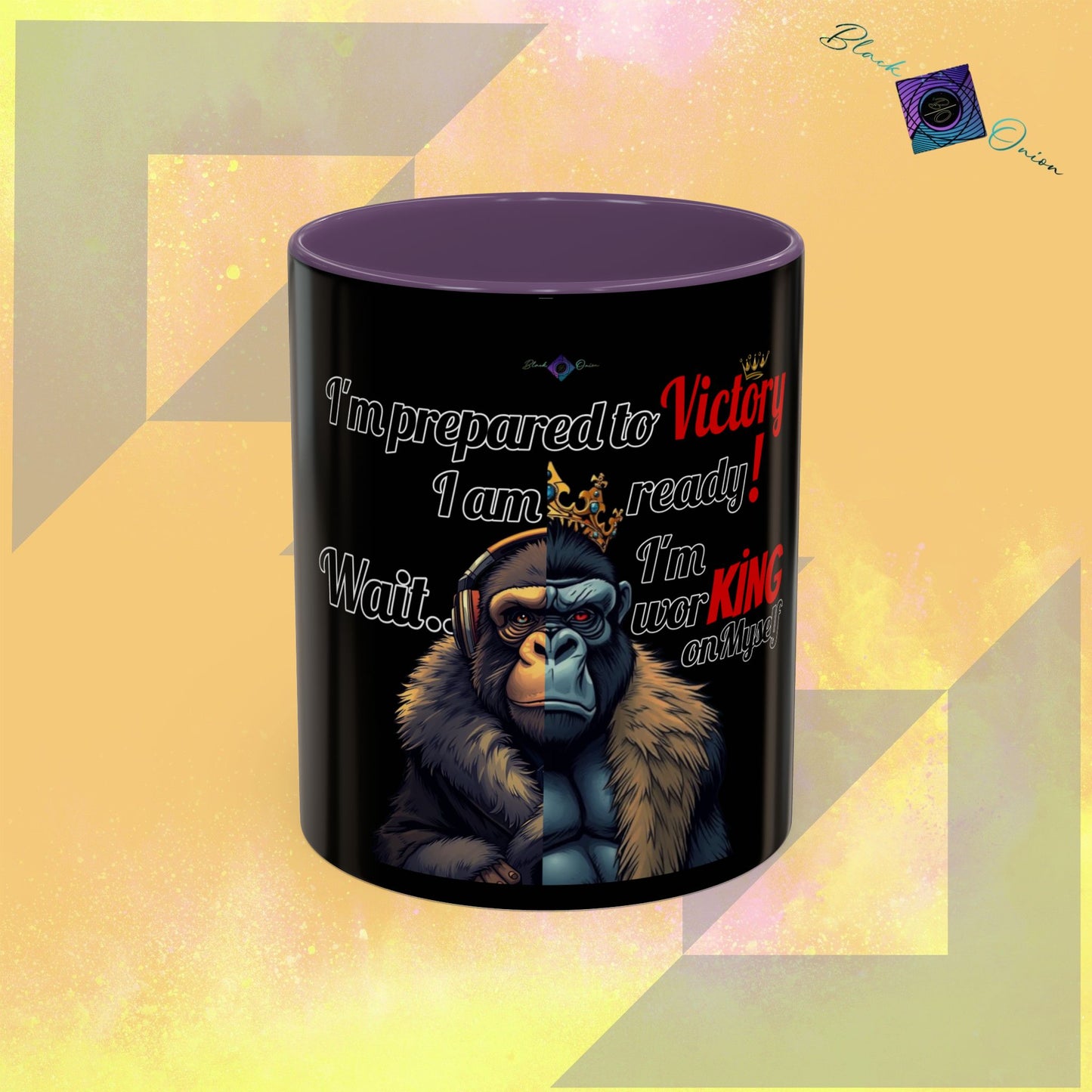 BlackOnion Coffee Mug - 11oz with Workout Motif ‘Victory 👑’🔥💪🫵