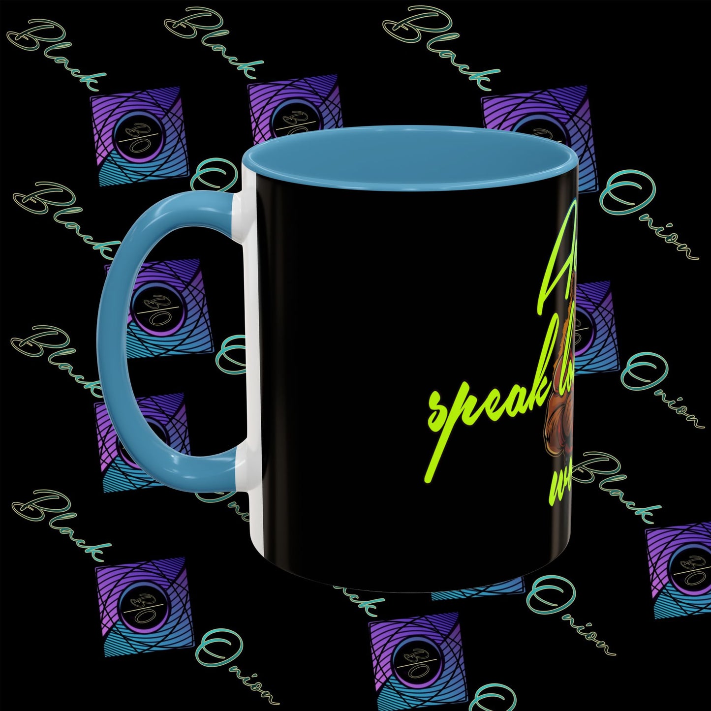 BlackOnion Coffee Mug 2 with Workout Motif ‘Actions speak lauder than words V2’🫵🔥💪