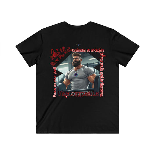 BlackOnion Men's V-Neck T-Shirt with Workout Motif ‘Unstoppable’💪🔥🫵