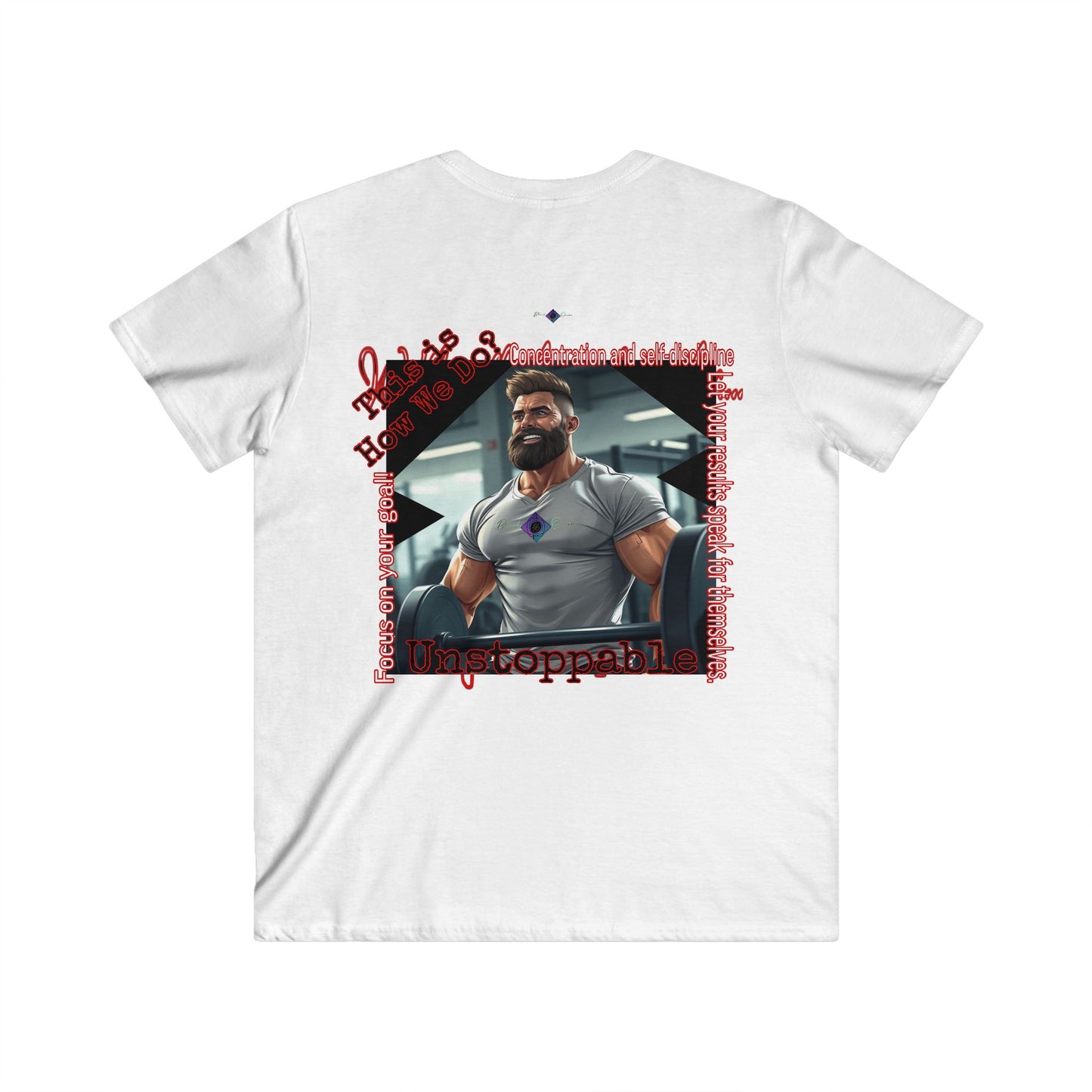 BlackOnion Men's V-Neck T-Shirt with Workout Motif ‘Unstoppable’💪🔥🫵