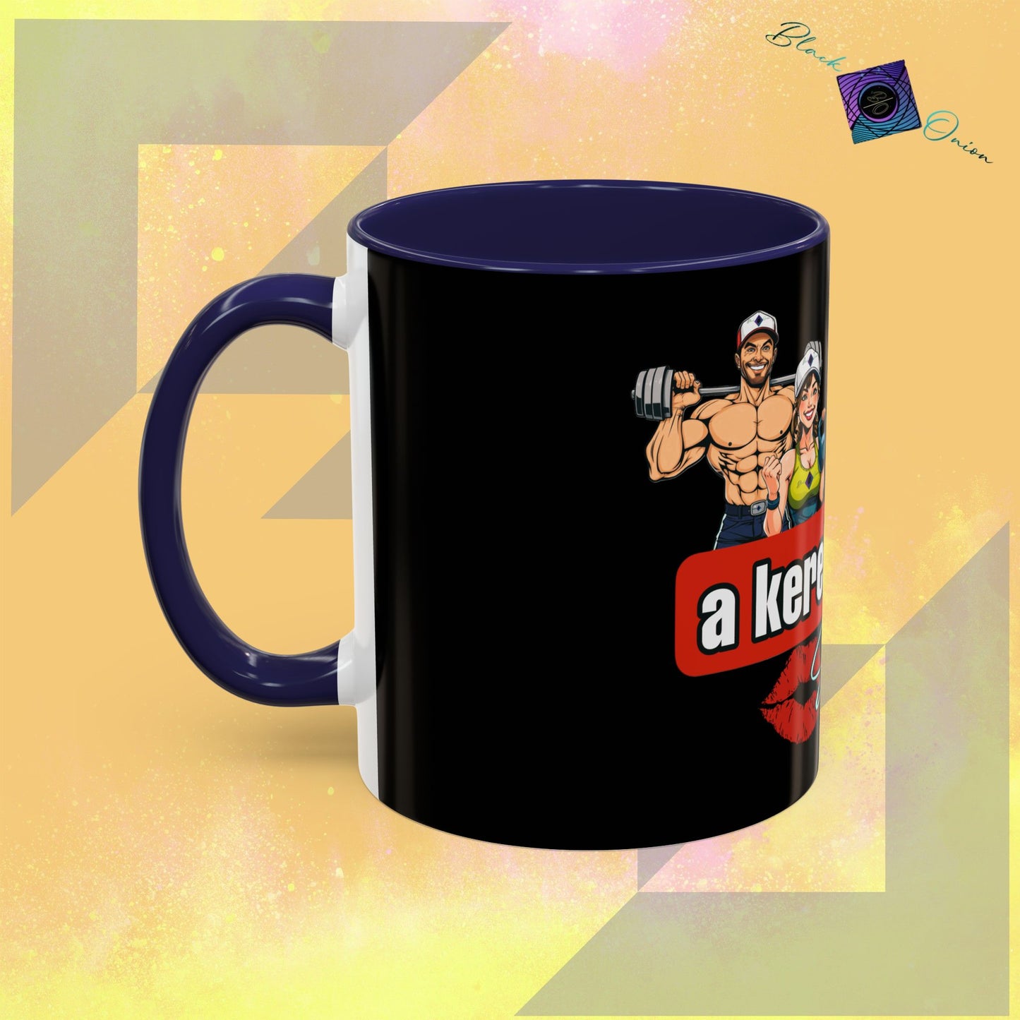 BlackOnion Coffee Mug Serial 2 with Workout Motif ‘Az igazi férfiak a kerek popsit szeretik ‘🫵🔥💪