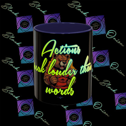 BlackOnion Coffee Mug 2 with Workout Motif ‘Actions speak lauder than words V2’🫵🔥💪