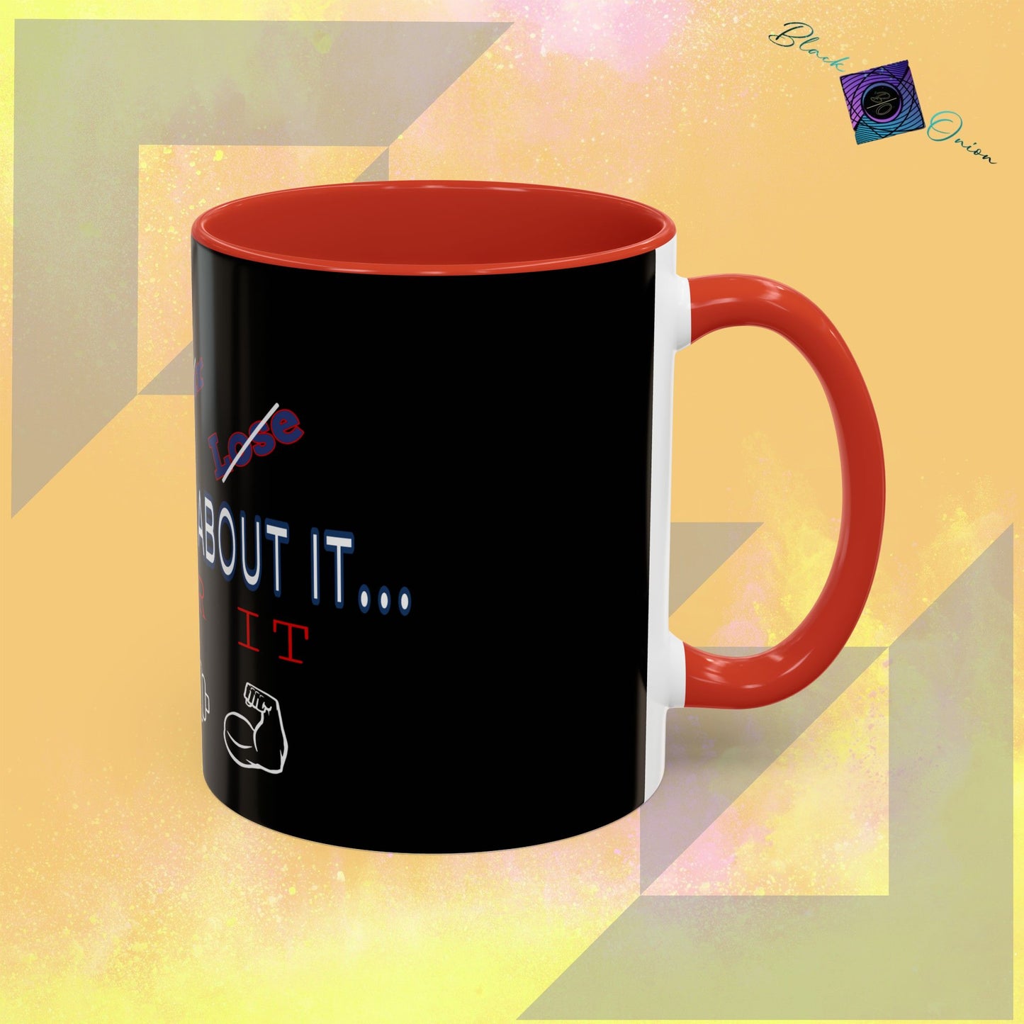 BlackOnion Coffee Mug - 11oz with workout motif ‘Don’t think about it’🔥💪🫵