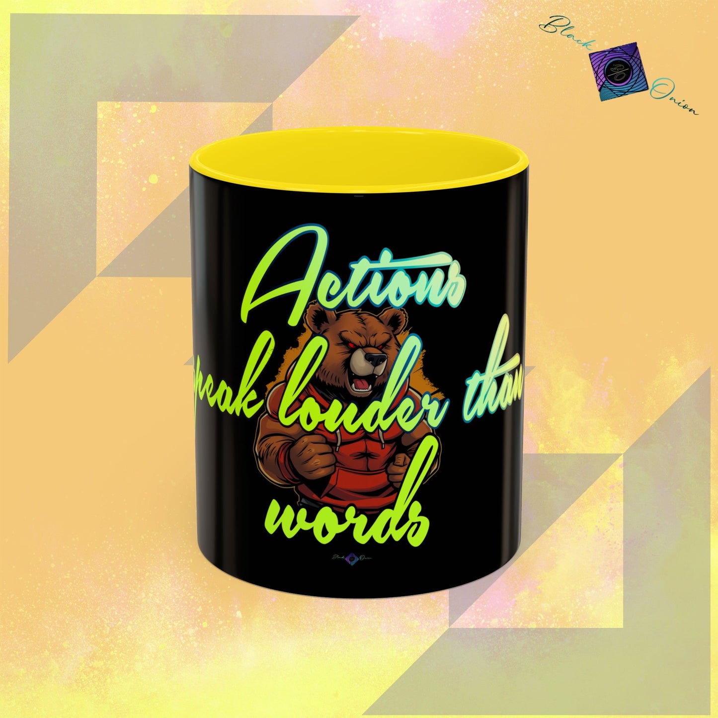 BlackOnion Coffee Mug - 11oz with Workout Motif ‘Actions speak lauder than words’🔥💪🫵